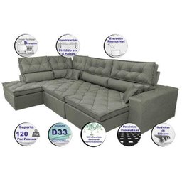 Sofá de Canto Retrátil e Reclinável com Molas Cama Inbox Platinum Esquerdo 3.40x2.36 Suede Cinza - 4