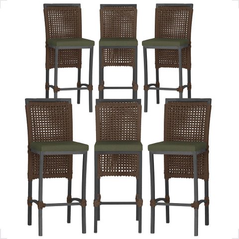 6 Banqueta em Alumínio Roma Preta Corda Náutica Tecido 13