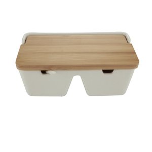 Saleiro C/2 Divisorias de Ceramica e Tampa Madeira e Colher
