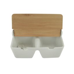 Saleiro C/2 Divisorias de Ceramica e Tampa Madeira e Colher - 3