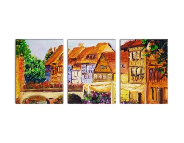 Trio de quadros decorativos Slim Ville Pequeno 95x40cm - 1