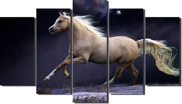 quadro cavalo na noite para decoração kit 5 peças - 1