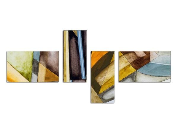 Conjunto 4 quadros decorativos Assimetrico Slim Contemporary Abstract 127x56cm - 1