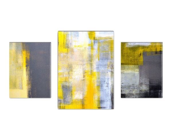 Trio de quadros decorativos Compact Yellow Abstract 110x60cm - 1