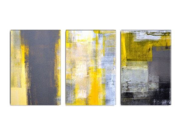 Trio de quadros decorativos Yellow Abstract Grande 130x60cm - 1