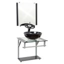 Ver imagem 1 de Gabinete de Vidro 40cm Cuba Redonda Preto + Torneira Cascata - Dahora