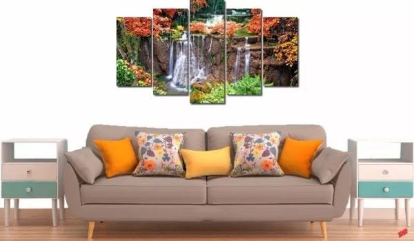 Quadro Decorativo Paisagem Floresta Com Cachoeira 5 Peças - 2