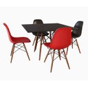 Ver imagem 1 de Conjunto Sala de Jantar Eames Tampo Quadrado Preto 90cm - 4 Cadeiras: 2 Pretas , 2 Vermelhas