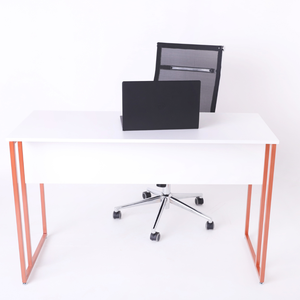 Mesa Escrivaninha para Escritorio Estilo Industrial Metal Rose Gold Mdf Branco