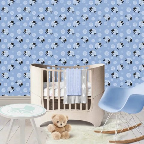 Papel de Parede Adesivo Fosco Ovelinhas Baby Azul Kanto Store