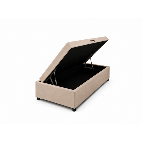 Cama Box Baú Solteiro com Encaixe para Colchão e Puxador Embutido:Bege