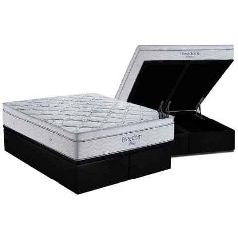 Cama Box Baú King: Colchão Molas Ensacadas Ortobom SuperPocket Freedom + Base CRC Suede Black(