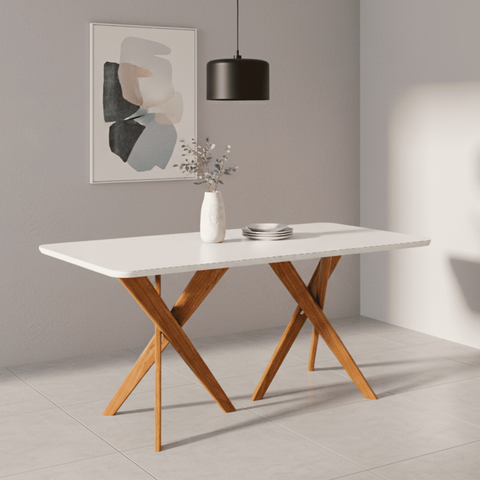 Mesa para Sala de Jantar 180cm com Vidro Cacau Bege/Off White