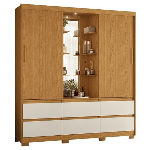 Guarda Roupa Solteiro Atena 2 Portas 6 Gavetas Flex Cinamomo/off White com Led – Móveis Albatroz