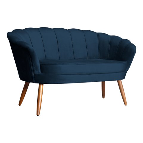 Namoradeira Decorativa Pétala Veludo Azul Marinho Pés Madeira Ms Decor