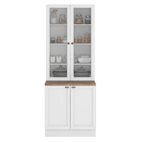 Paneleiro Cristaleira 4 Portas 213x70 Cm Unna Branco Poliman