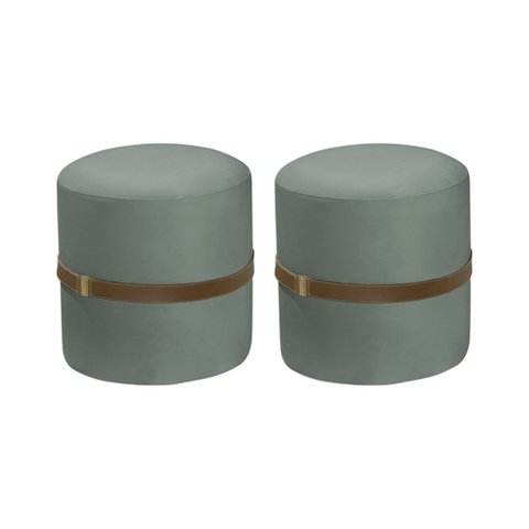 Kit 2 Puff Decorativo Old com Cinto Estofado em Veludo Cinza