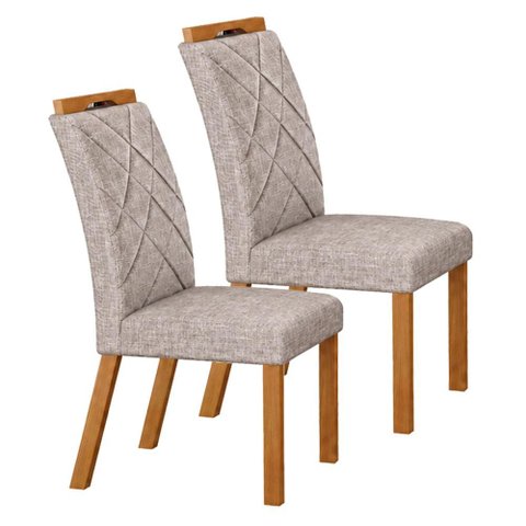 Cadeira para Mesa de Jantar Larissa New Kit 2 Peças Cinamomo Linho Palha - Leifer
