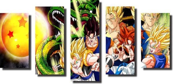 Quadro Dragon Ball z goku super sayajin 5 Peças Para Sala m5 - 1
