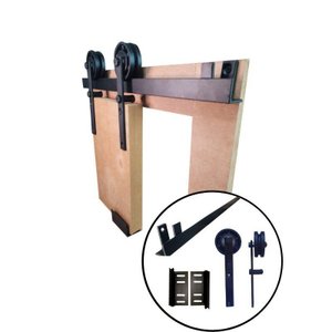 Kit P/ Porta Celeiro 2 Roldanas Aparente - Cantoneira 1,10 M - Preto - Al-fer