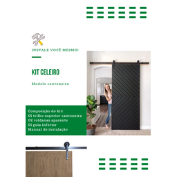 Kit P/ Porta Celeiro 2 Roldanas Aparente - Cantoneira 1,10 M - Preto - Al-fer - 6