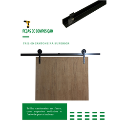 Kit P/ Porta Celeiro 2 Roldanas Aparente - Cantoneira 1,10 M - Preto - Al-fer - 5