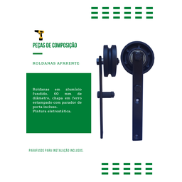 Kit P/ Porta Celeiro 2 Roldanas Aparente - Cantoneira 1,10 M - Preto - Al-fer - 4