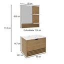 Ver imagem 2 de Armário de Banheiro 60 cm 1 Porta 1 Gaveta com Espelho Ripado BN3689 Amêndoa/Mármore Branco - Tecno