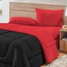 Kit Edredom com Lençol Basic Preto/Vermelho Solteiro Dupla Face 03 Peças - Malha 100% Algodão - 2