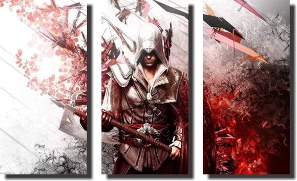 Quadro Decorativo Assassin's Creed Ezio 3 Peças Para Sala - 1