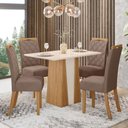Ver imagem 1 de Mesa de Sala de Jantar Orus 4 Lugares Tampo MDF Cadeiras Bella Suede Amêndoa 120cm Móveis Henn