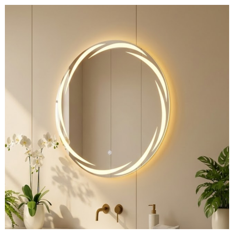 Espelho 4mm Led 3 cores 70cm Redondo Bivolt Decorativo Lavabo Closet Decoração Tecla Touch