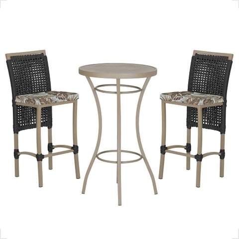Mesa Bistrô e 2 Banquetas Roma Fendi Corda Náutica Estofado 6 Trama Original