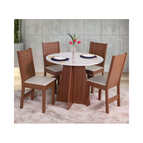 Mesa 4cad Elane 90x90 Naturalle/off White T.linho Beg Cod: 532.027