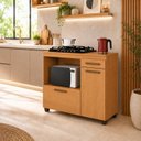 Ver imagem 1 de Balcão para Cooktop 4 Bocas Tampo MDF 2 Portas 1 Gaveta com Nicho Micro-Ondas Cronos Espresso Móveis
