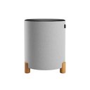 Ver imagem 4 de Kit 2 Puff Banqueta Couro e Linho Pés Madeira Maciça 45x34 Linho Cinza Couro Preto