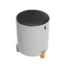 Kit 2 Puff Banqueta Couro e Linho Pés Madeira Maciça 45x34 Linho Cinza Couro Preto - 3