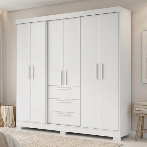 Guarda Roupa Casal 6 Portas 3 Gavetas 100% MDF Select Branco