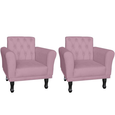 Kit 2 Poltronas Decorativa Classic Suede Rosê Pés Madeira Ms Decor