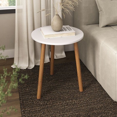 Mesa de Canto Redonda Apoio Pes Palito Sala Luxo - Branco