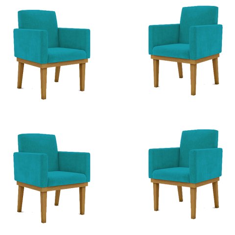 KIT 4 Poltronas Reforçadas Decorativa Penteadeira Maquiagem Cor:Azul-turquesa