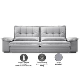 Sofá Bergamo 2,50m Retrátil e Reclinável Linho Soft Prata - Netsofas - 3