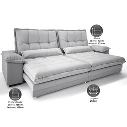 Sofá Bergamo 2,50m Retrátil e Reclinável Linho Soft Prata - Netsofas - 2
