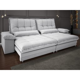 Sofá Bergamo 2,50m Retrátil e Reclinável Linho Soft Prata - Netsofas - 1