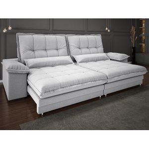 Sofá Bergamo 2,50m Retrátil e Reclinável Linho Soft Prata - Netsofas