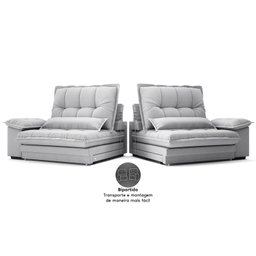 Sofá Bergamo 2,50m Retrátil e Reclinável Linho Soft Prata - Netsofas - 6