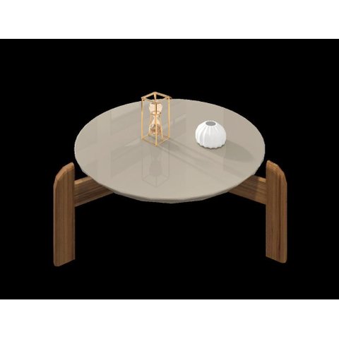 Mesa de Centro Circular para Sala de Estar Lizz Off-white/cedro