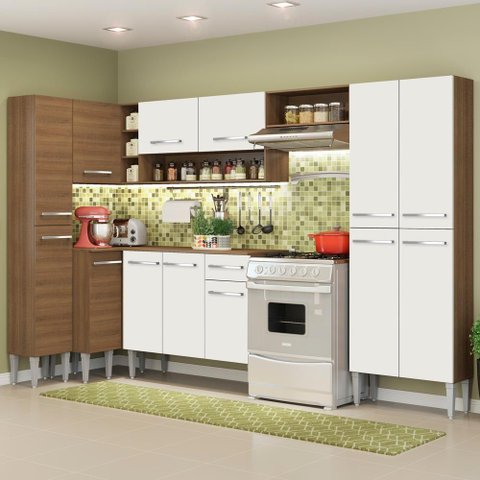 Cozinha Emilly de Canto Reto Armário e Balcão Branco Madesa