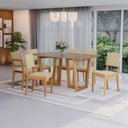 Ver imagem 1 de Conjunto Sala de Jantar Dora em Madeira Maciça 6 Cadeiras Boucle Bege