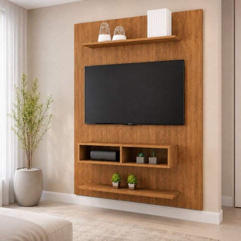 Painel TV 50 Sala Byte New Suspenso Nichos e Prateleiras:Mel